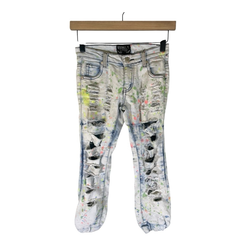 Thrill Girls Jeans Size 8 M Light Blue Multicolor Stretch Cuff Jogger Style Cute